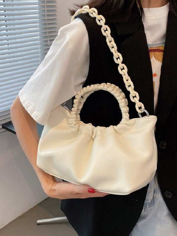 Modern Solid Pleated Thick Chain Handbags Mssza