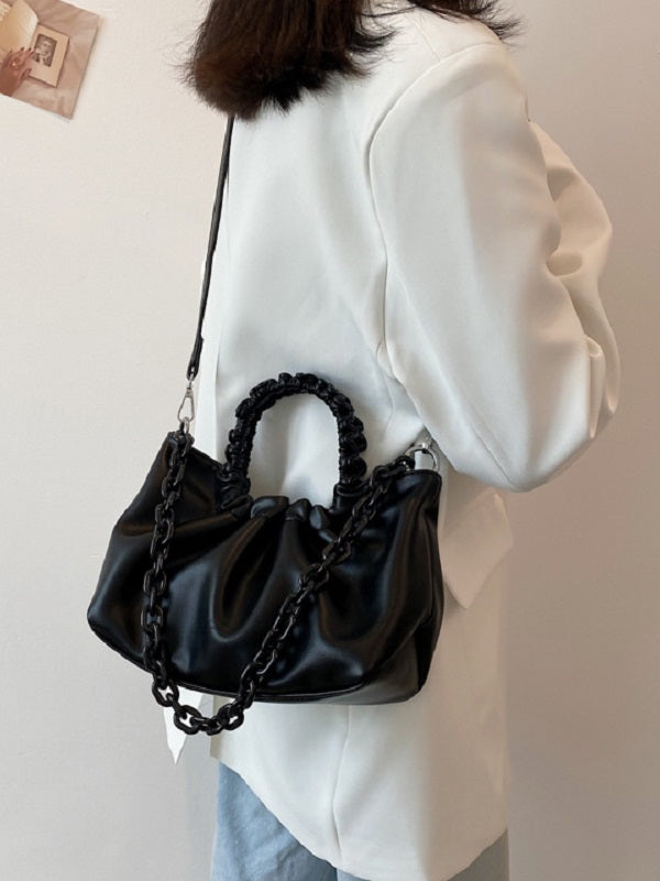 Modern Solid Pleated Thick Chain Handbags Mssza
