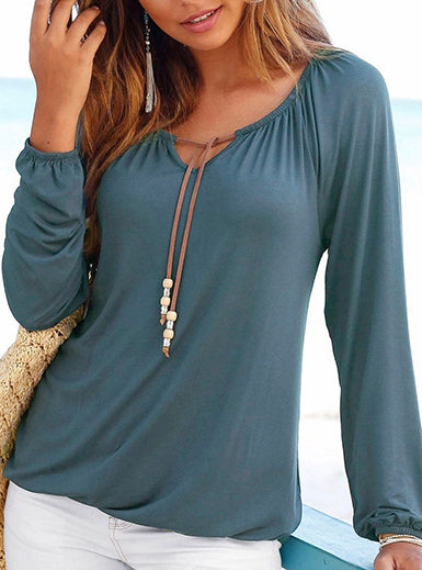 Modified Peasant Blouse â€?Drawstring Neckline Long Sleeves Mssza