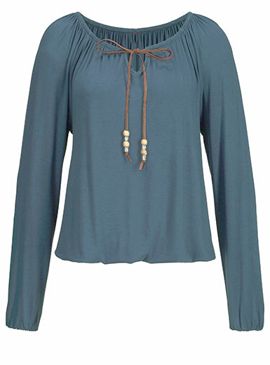 Modified Peasant Blouse â€?Drawstring Neckline Long Sleeves Mssza