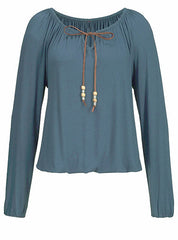 Modified Peasant Blouse â€?Drawstring Neckline Long Sleeves Mssza