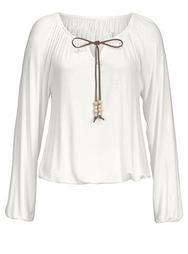 Modified Peasant Blouse â€?Drawstring Neckline Long Sleeves Mssza