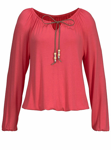 Modified Peasant Blouse â€?Drawstring Neckline Long Sleeves Mssza