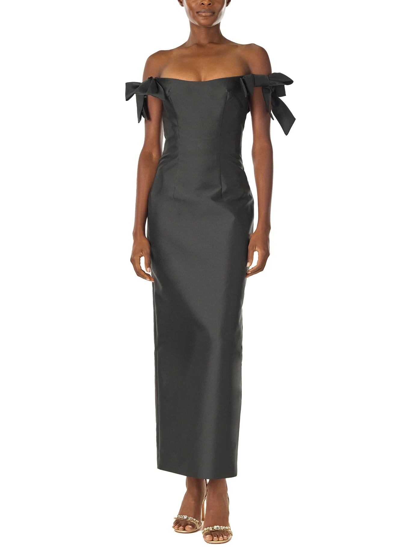 Off the Shoulder Bow Sleeve Sheath Midi Dress Mssaz Desses
