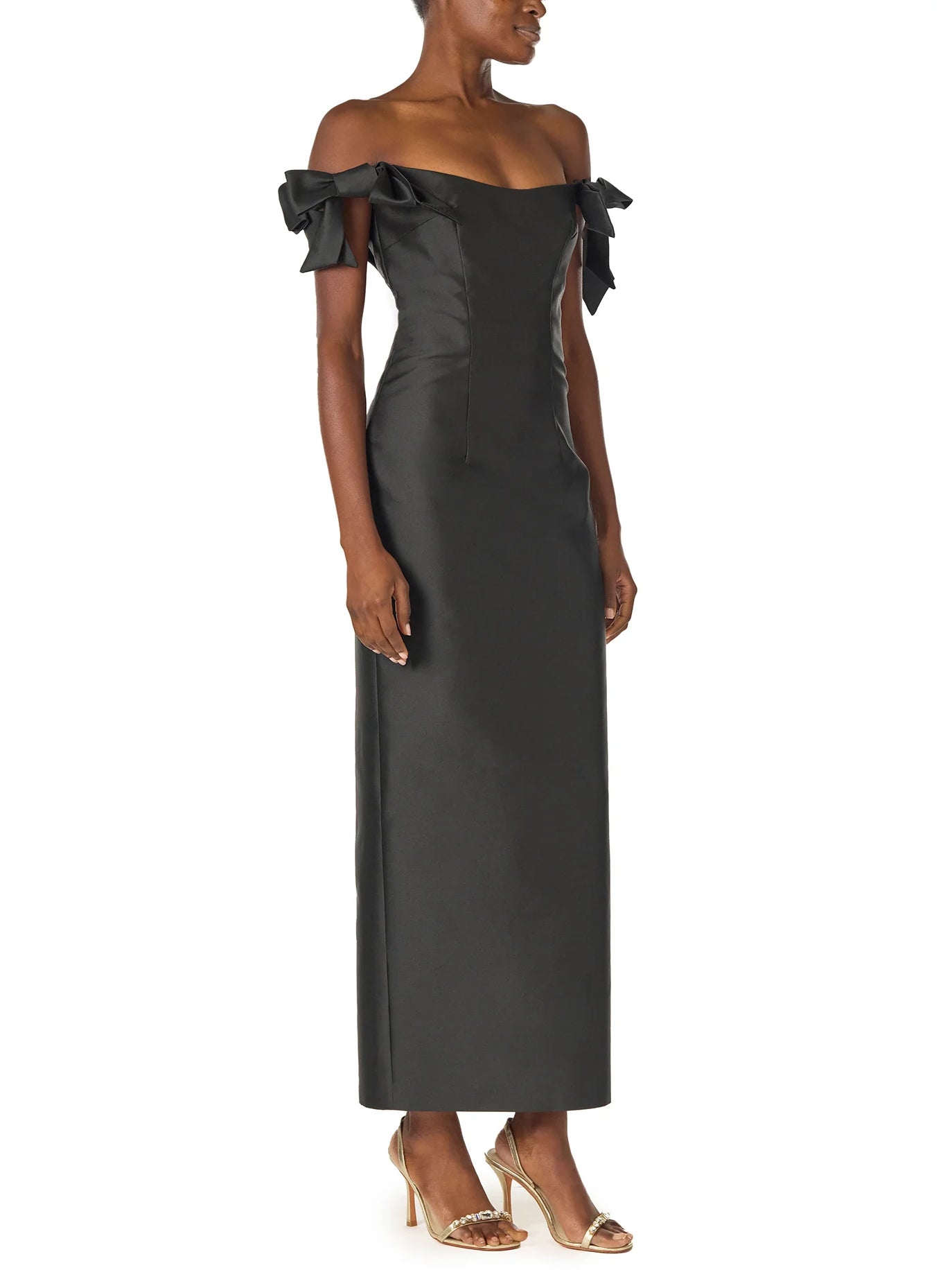 Off the Shoulder Bow Sleeve Sheath Midi Dress Mssaz Desses