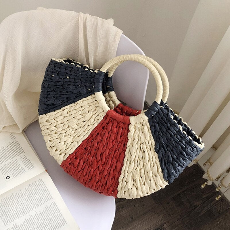 Moon Colorful Woven Handbag For Women Mssza