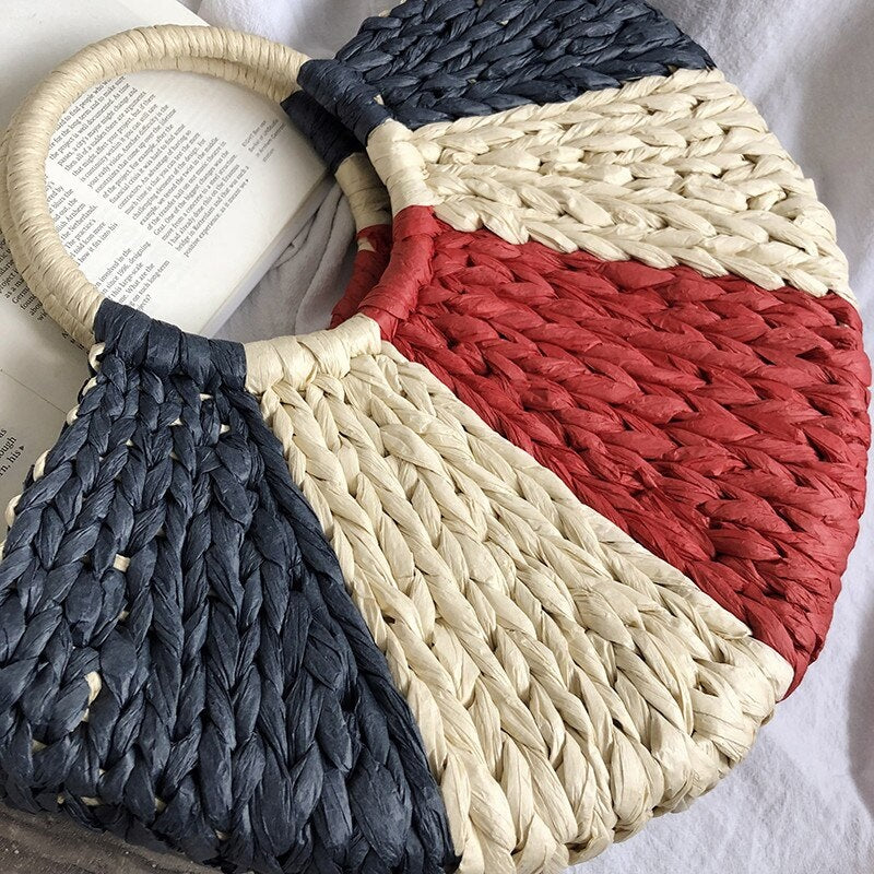 Moon Colorful Woven Handbag For Women Mssza