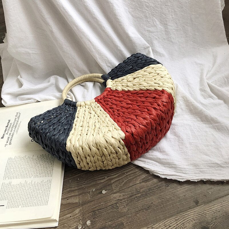 Moon Colorful Woven Handbag For Women Mssza