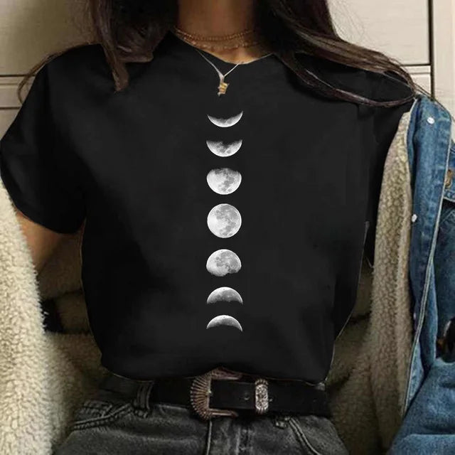 Moon Space Summer Tee â€?Women's Casual O-Neck Top Mssza