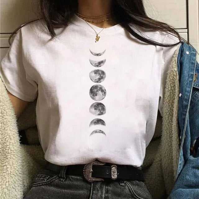 Moon Space Summer Tee â€?Women's Casual O-Neck Top Mssza