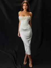 Pearl Tassel Off-shoulder Backless Bodycon Club Lace Dress Mssaz Desses