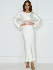 Long Sleeve Backless Sheer Lace Patchwork  Lace-up Lace Dress Mssaz Desses