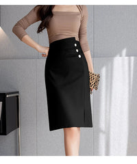 Mujer High Waist Buttons Bodycon Elegant Mid Length Skirts Mssza