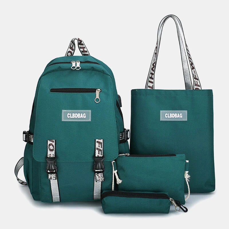Multifunction USB Charging Backpack 4PCS School Bag Mssza