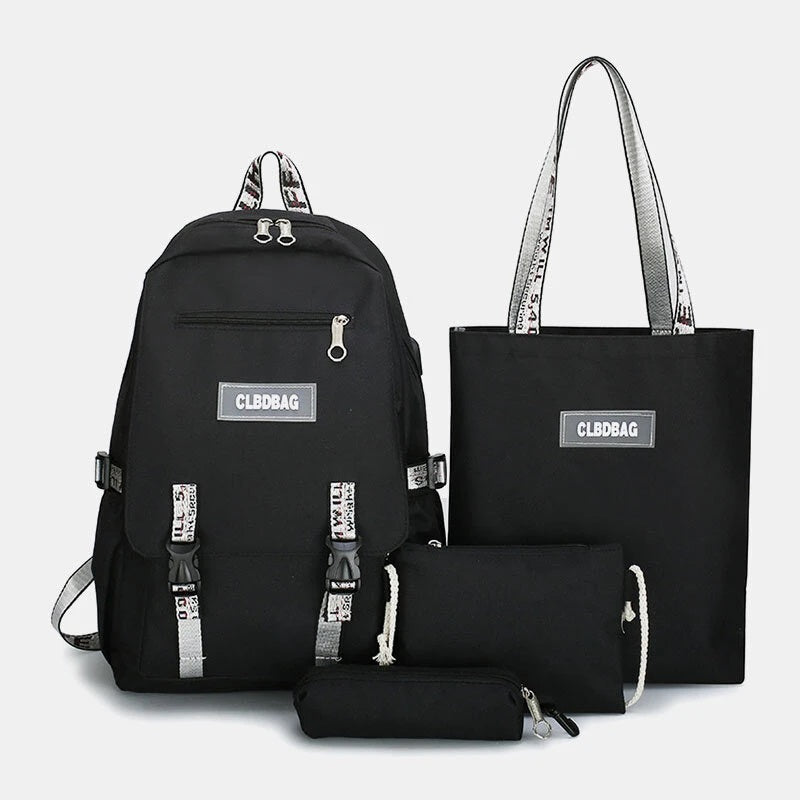 Multifunction USB Charging Backpack 4PCS School Bag Mssza