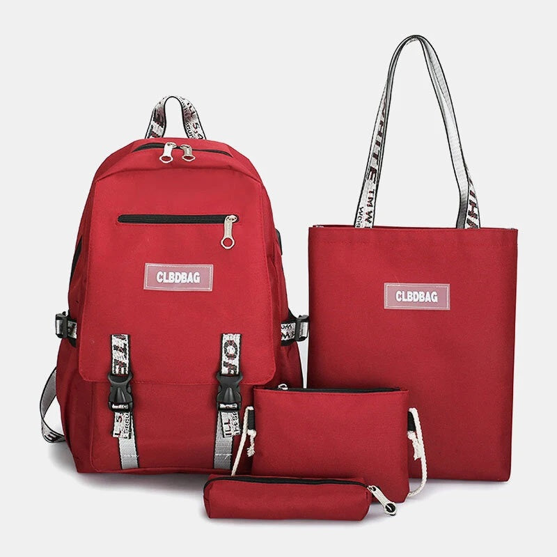 Multifunction USB Charging Backpack 4PCS School Bag Mssza