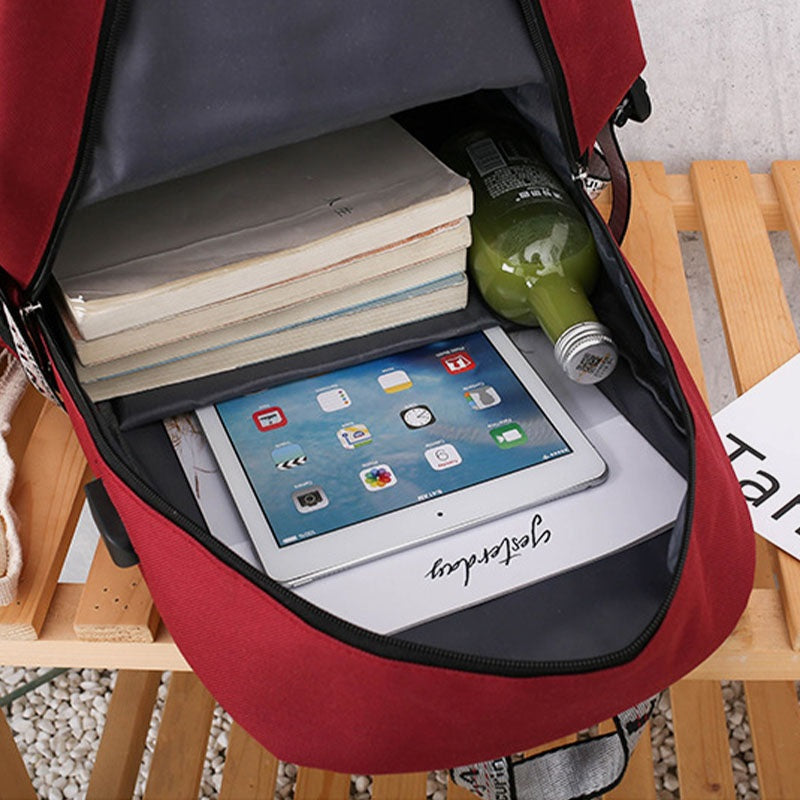 Multifunction USB Charging Backpack 4PCS School Bag Mssza