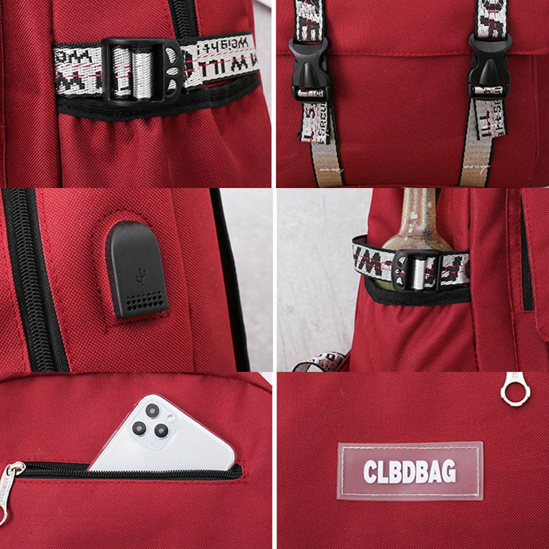 Multifunction USB Charging Backpack 4PCS School Bag Mssza