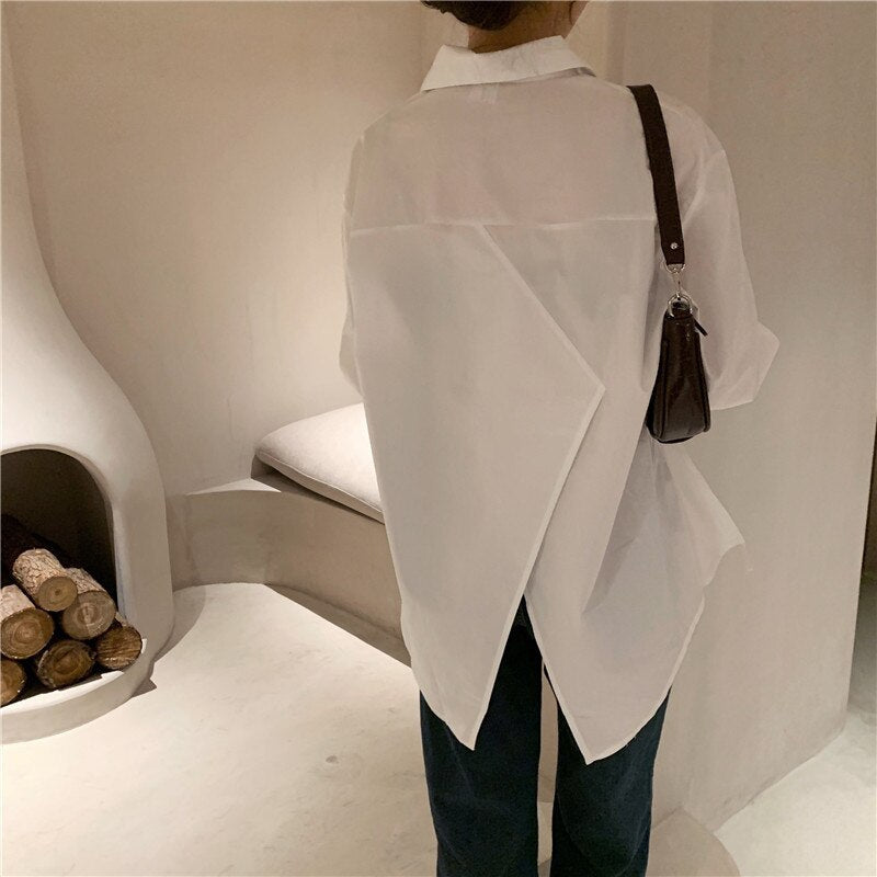 Blouses Oversized Daily Simple Leisure College Solid Pockets Long Shirt Mssza