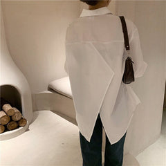 Blouses Oversized Daily Simple Leisure College Solid Pockets Long Shirt Mssza