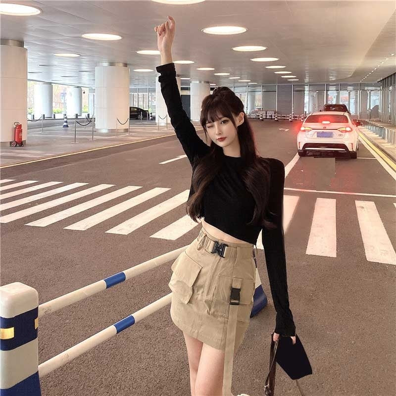 New Casual Short Solid Color Long Sleeve Base T-Shirt Mssza
