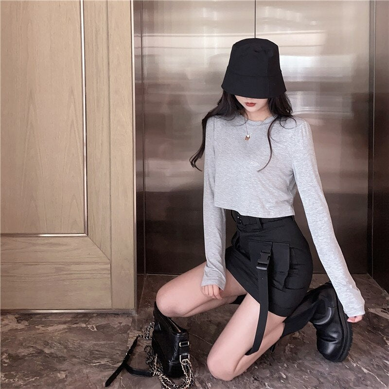 New Casual Short Solid Color Long Sleeve Base T-Shirt Mssza