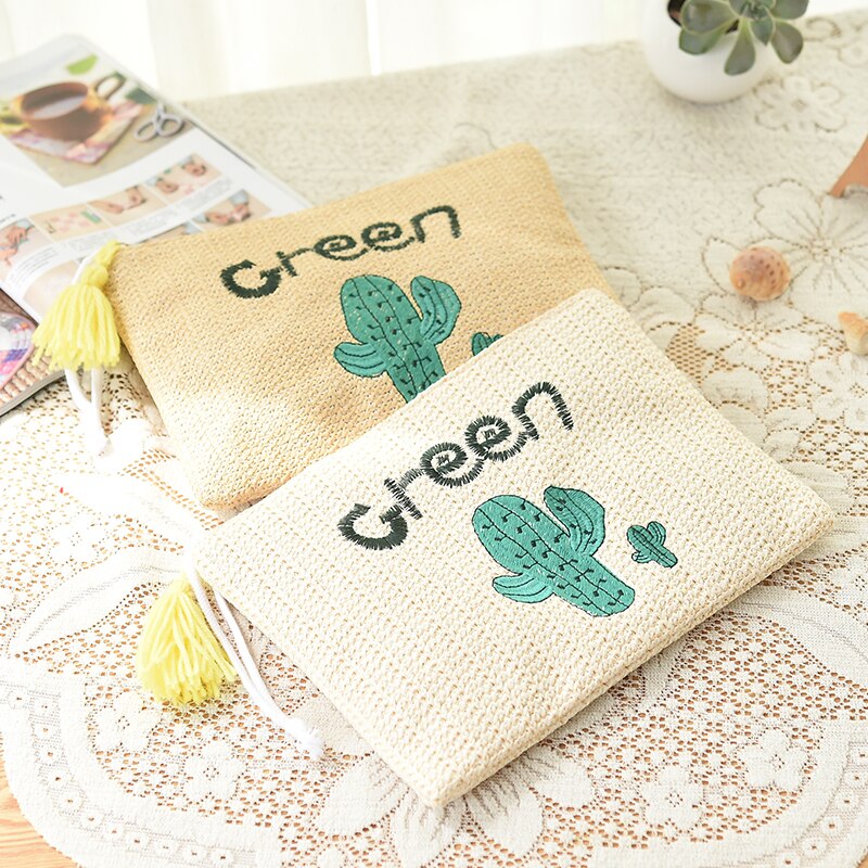 New Embroidery Cactus Banana Swimmer Straw Bag Woven Beach Handbag Mssza