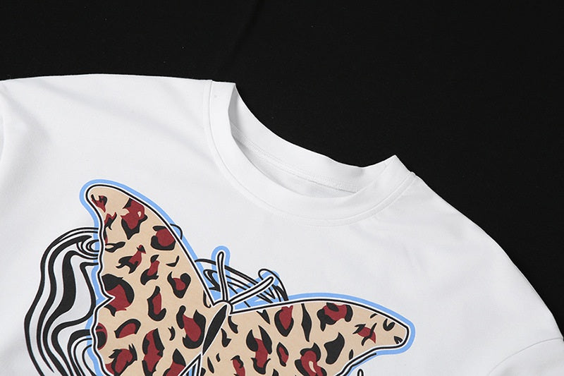 New Butterfly Print Loose O-Neck T-Shirt Mssza