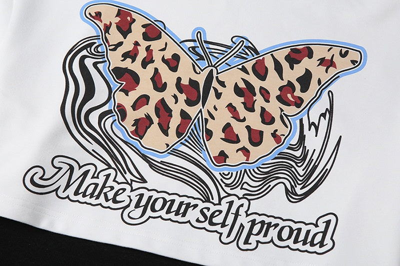 New Butterfly Print Loose O-Neck T-Shirt Mssza