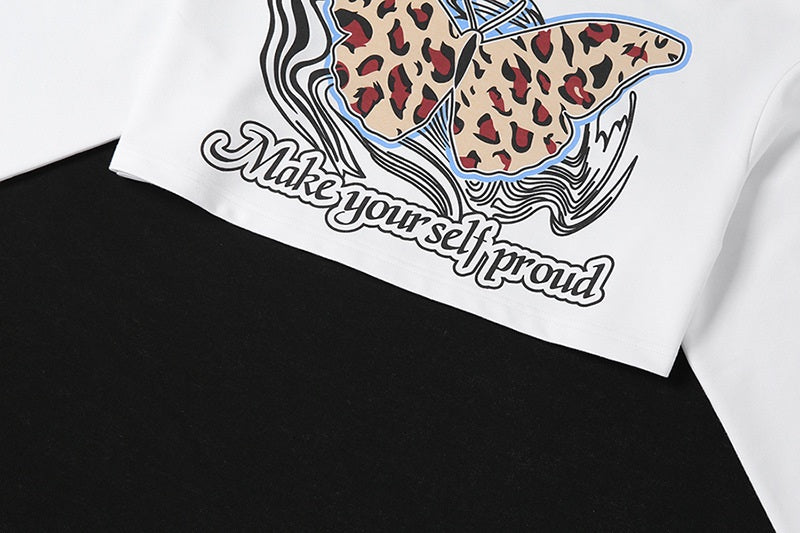 New Butterfly Print Loose O-Neck T-Shirt Mssza