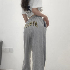 New Letter Printing Solid Color Loose Lace-Up Pants Mssza