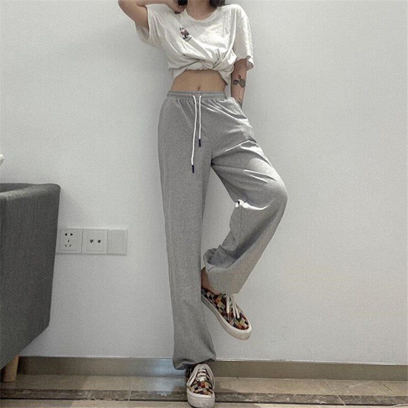 New Letter Printing Solid Color Loose Lace-Up Pants Mssza