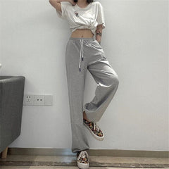 New Letter Printing Solid Color Loose Lace-Up Pants Mssza