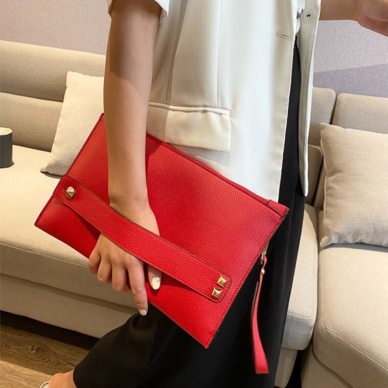 Luxury Designer Clutch PU Leather Evening Envelope Handbag Mssza