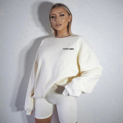 New Long Sleeve Loose Pullover Biker Shorts Two Piece Sets Mssza