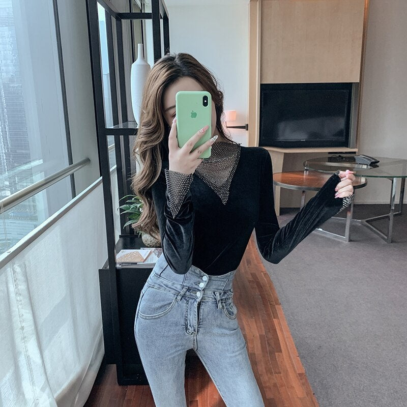 New Slim Shining Stitching Long Sleeve Base T-Shirt Mssza