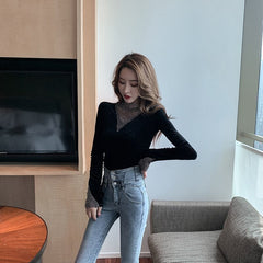 New Slim Shining Stitching Long Sleeve Base T-Shirt Mssza