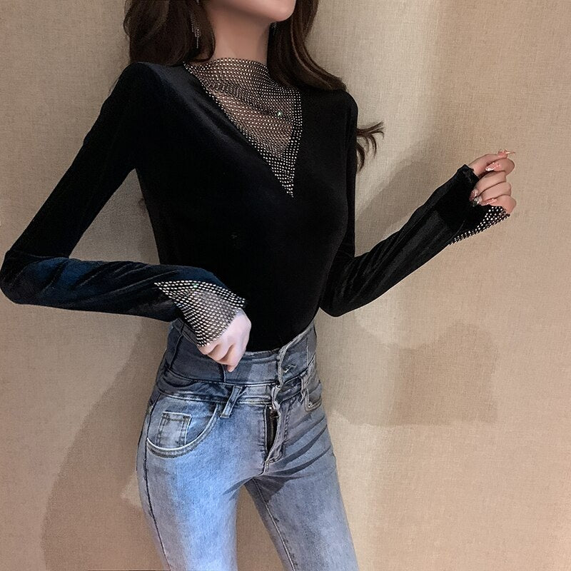New Slim Shining Stitching Long Sleeve Base T-Shirt Mssza