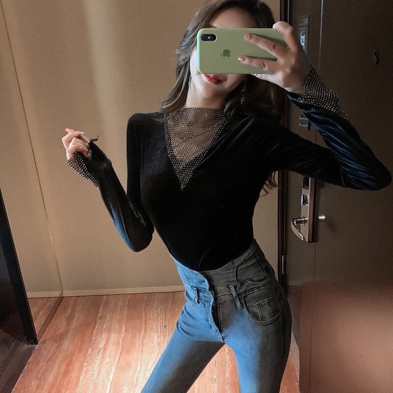 New Slim Shining Stitching Long Sleeve Base T-Shirt Mssza