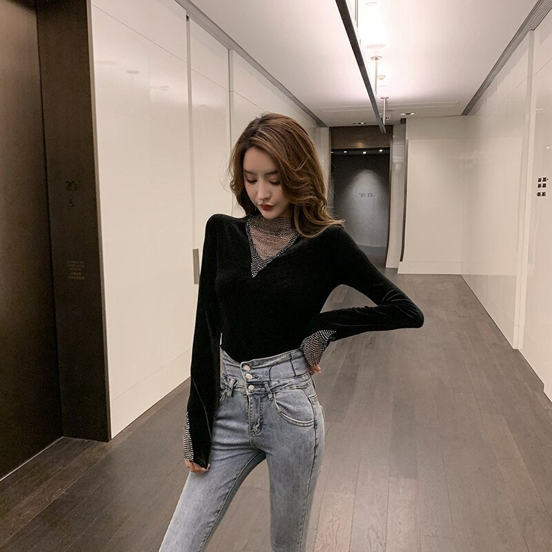 New Slim Shining Stitching Long Sleeve Base T-Shirt Mssza