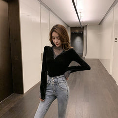 New Slim Shining Stitching Long Sleeve Base T-Shirt Mssza