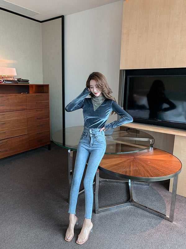New Slim Shining Stitching Long Sleeve Base T-Shirt Mssza