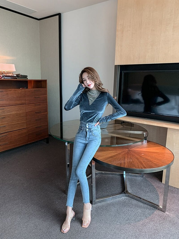 New Slim Shining Stitching Long Sleeve Base T-Shirt Mssza