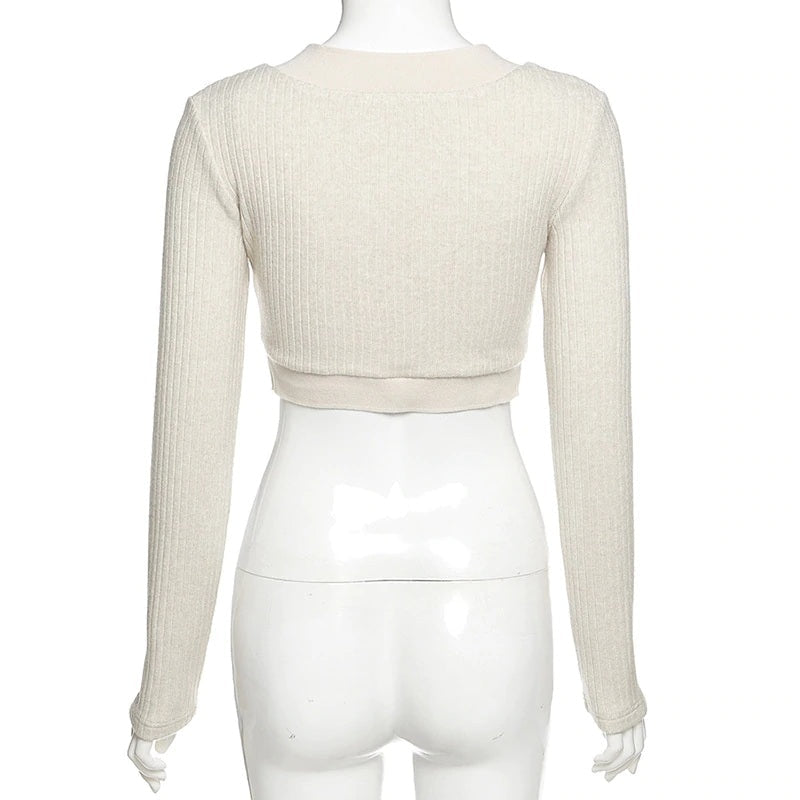 New Solid Color Slim V-Neck Long Sleeved Knitted T-Shirt Mssza