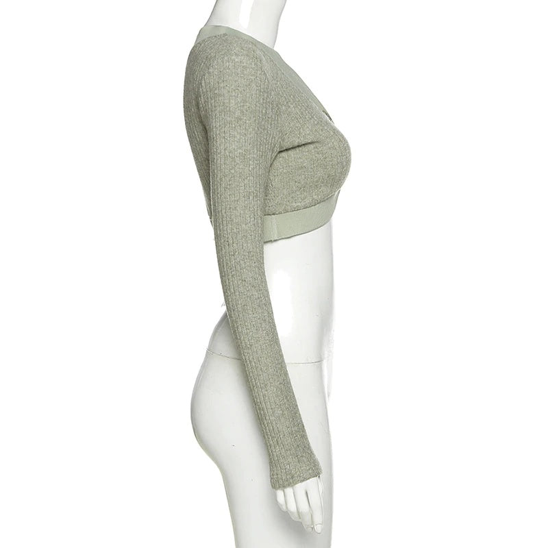 New Solid Color Slim V-Neck Long Sleeved Knitted T-Shirt Mssza