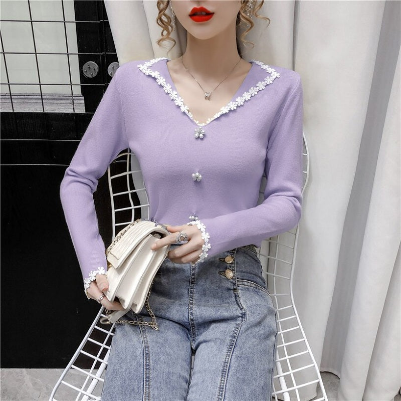 Casual Style Long-Sleeved Knit Short Base T-Shirt Mssza