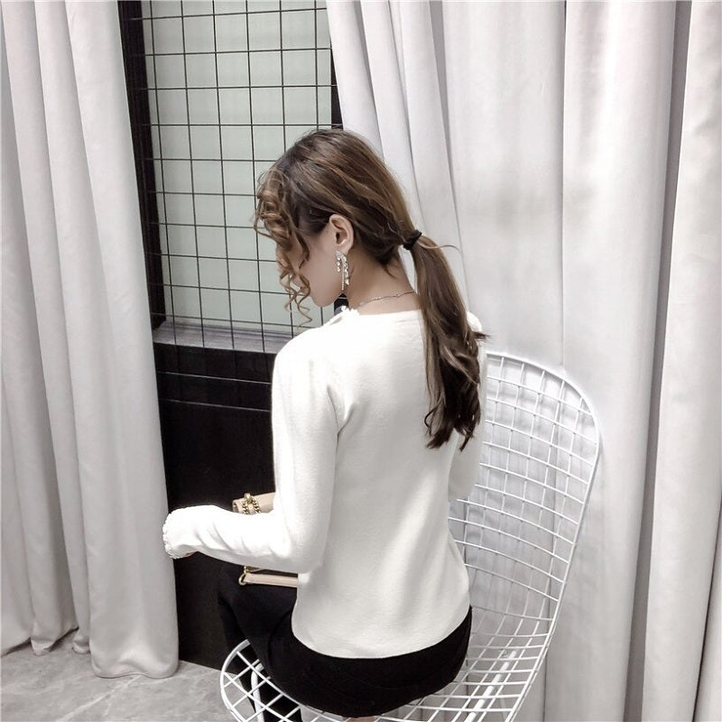 Casual Style Long-Sleeved Knit Short Base T-Shirt Mssza