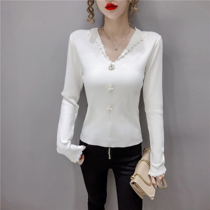 Casual Style Long-Sleeved Knit Short Base T-Shirt Mssza