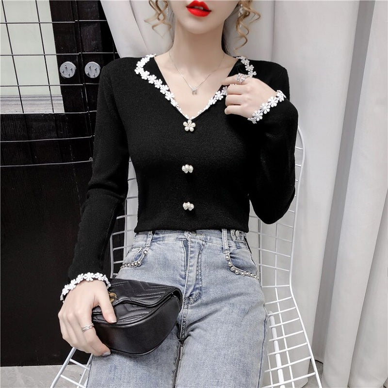 Casual Style Long-Sleeved Knit Short Base T-Shirt Mssza