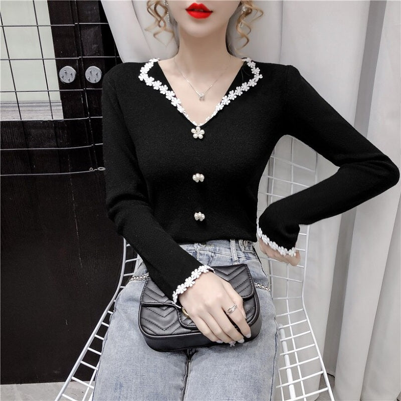 Casual Style Long-Sleeved Knit Short Base T-Shirt Mssza